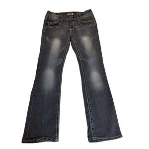 Bongo Jeans Y2K Size 13 Grey Denim Pants Women's Button Flared Wide Stitch JR